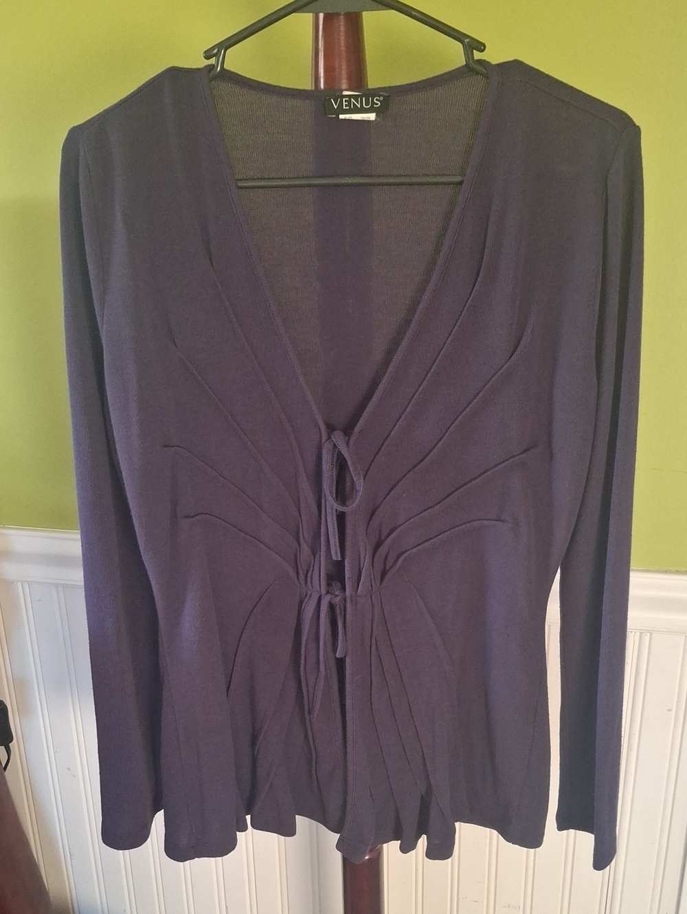 VENUS Deep Purple Tie-Front Long Sleeve Top